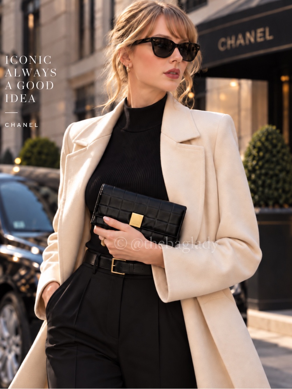 Authentic Vintage Chanel Black Leather Wallet / Wristlet Clutch